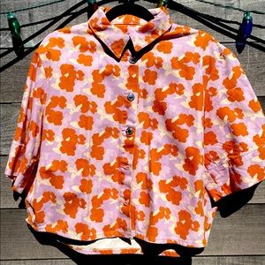 Womens Zara Denim Shirt. Light pink/orange. Brand new with tags still attached!